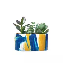 Mini jardinière tie&dye béton bleu pétrole et jaune