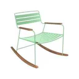 Rocking chair Surprising en Métal, Teck – Couleur Vert – 69 x 89 x 76 cm – Designer Harald Guggenbichler