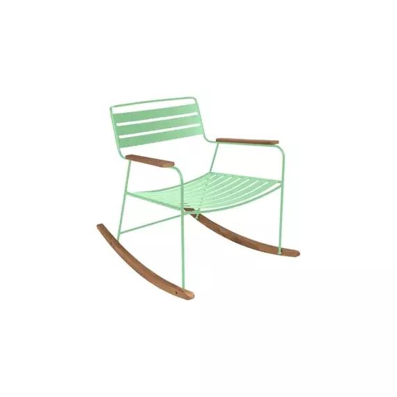 Rocking chair Surprising en Métal, Teck – Couleur Vert – 69 x 89 x 76 cm – Designer Harald Guggenbichler