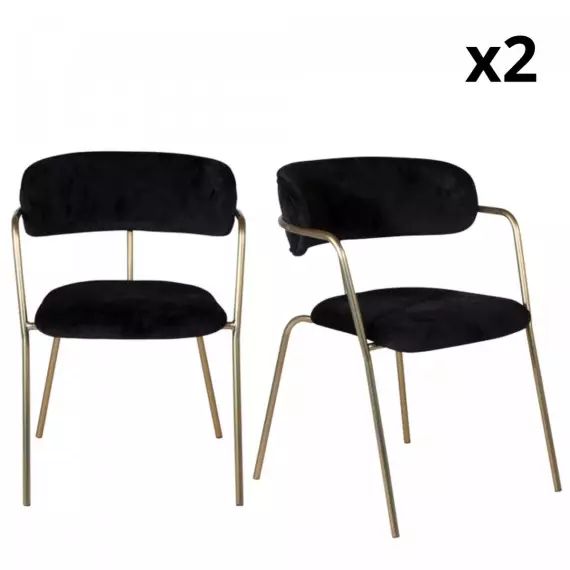 Lot de 2 chaises modernes en velours pieds dorés