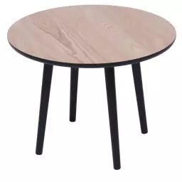 Table d’appoint en bois massif coloris noir et naturel