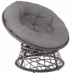 Fauteuil papasan en rotin Gargano rotatif gris