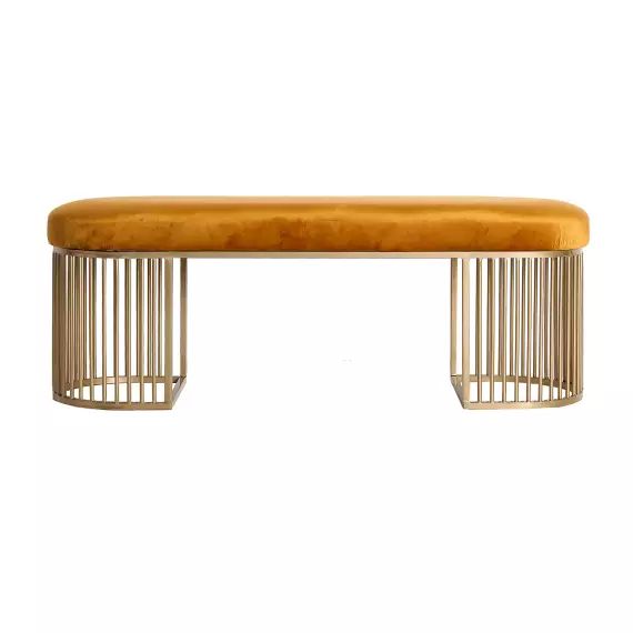 Repose- Pied en velours et acier en moutarde 120x38x45 cm