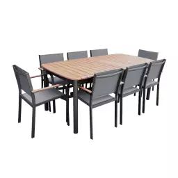 Table de jardin papillon+8 fauteuils bois clair anthracitelsweeek