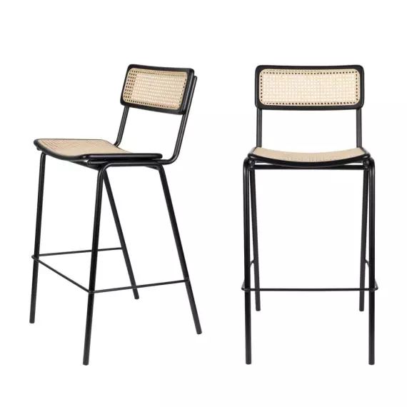 Jort – Lot de 2 tabourets de bar en cannage 77cm
