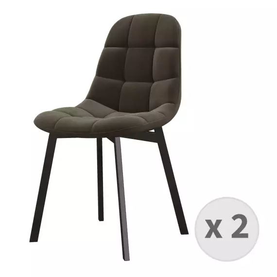 Chaise en Velours Gris Taupe et métal noir (x2)