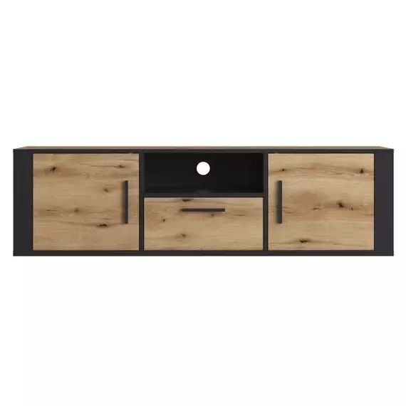 Meuble TV LOKI Imitation chêne et noir