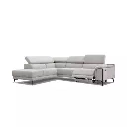 Canapé d’angle gauche 5 places avec relax électrique tissu taupe