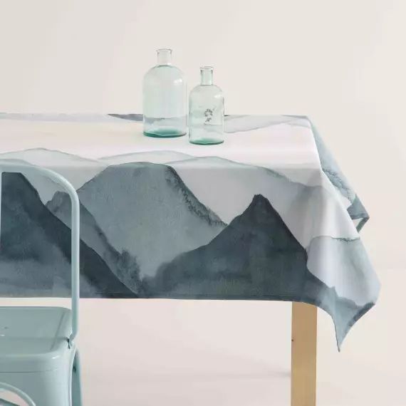 Nappe imprimée bleu avec traitement anti-taches en coton 140×100 cm