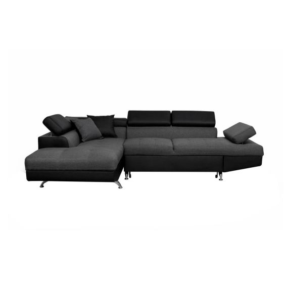 Canapé d’angle RIO Convertible avec coffre en tissu et simili – Angle Gauche, Gris et Noir – 271 x 192 x 85 cm – Usinestreet