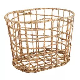 Panier de rangement décoratif en paille avec motif ajouré 42x35x29cm