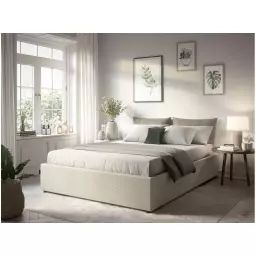 SAMUEL – Cadre de lit avec coffre de rangement en velours côtelé – Beige – 153 x 203 x 34.5 cm – Usinestreet