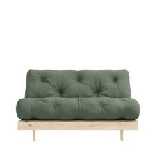 Canapé convertible en bois naturel et tissu vert olive 2 places