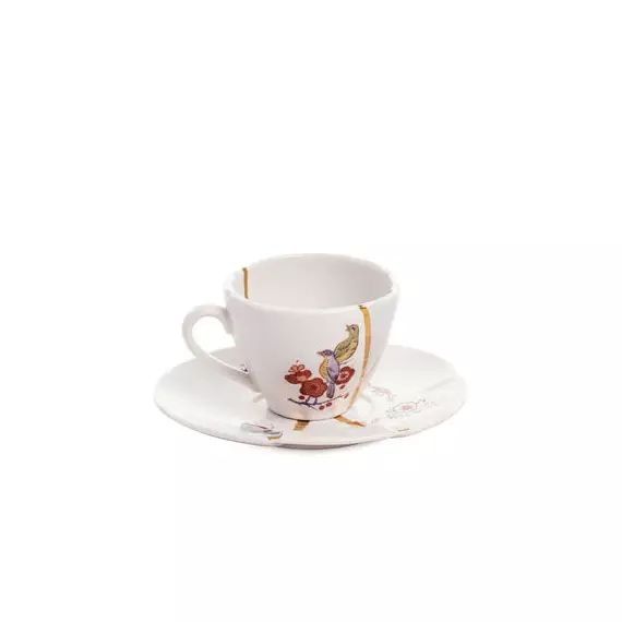 Tasse à café Kintsugi en Céramique, Or – Couleur Blanc – 18.17 x 18.17 x 5 cm – Designer Marcantonio