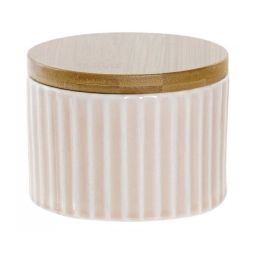 Boîte rangement coton salle de bain céramique rose et bambou