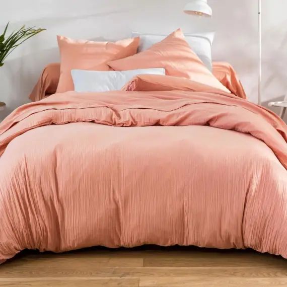Housse de couette 240×220 en gaze de coton rose poudré
