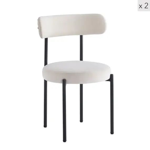Lot de 2 chaises scandinaves en métal et velours beige