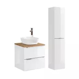 Ensemble meuble simple vasque 60cm et colonne stratifiés blanc