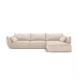 Canapé d’angle droit 4 places en tissu chenille beige
