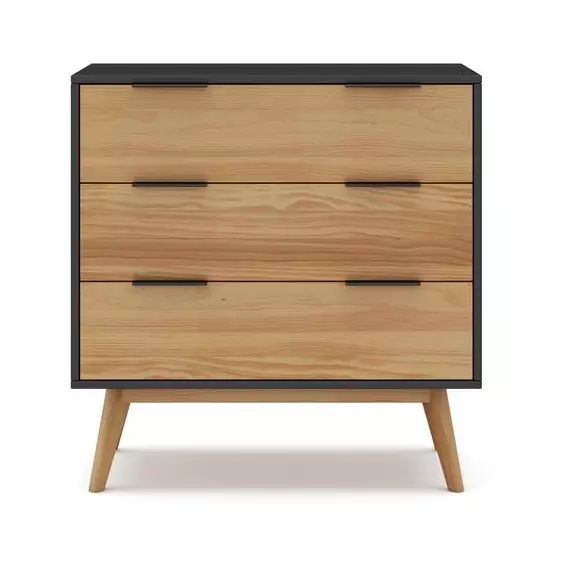 Commode 3 tiroirs LAVIS noir et bois ciré