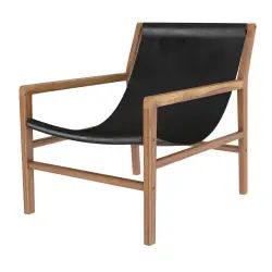 Fauteuil lounge en teck et cuir noir