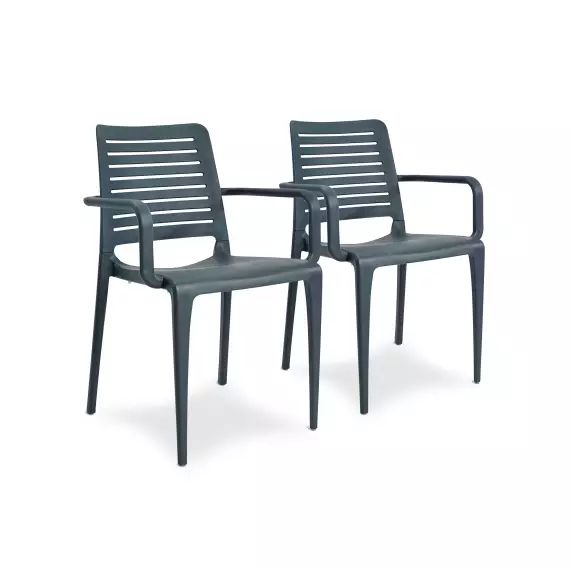 Lot de 2 fauteuils de jardin en polypropylène renforcé anthracite