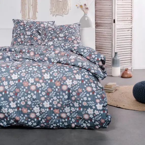 Parure de lit en Coton Bleu 260×240 cm