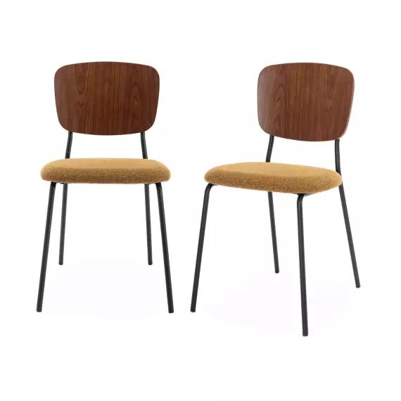 Lot de 2 chaises bouclette texturée moutarde