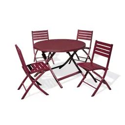 Ensemble repas de jardin 4 places en aluminium rouge carmin