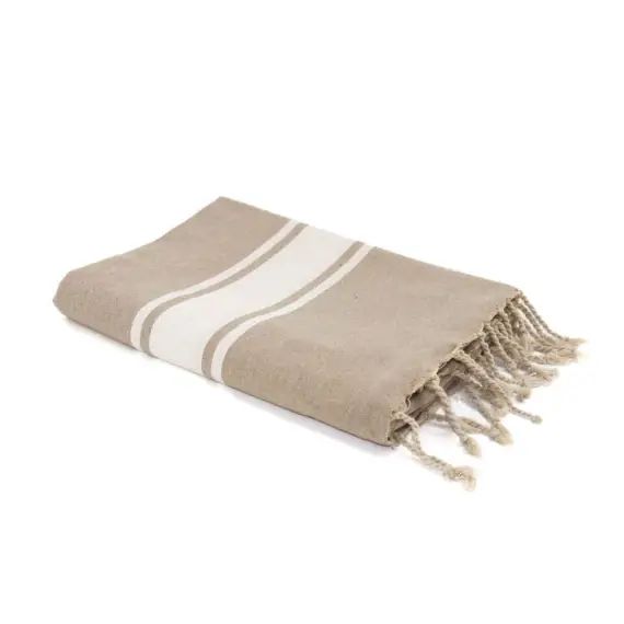 Fouta en coton bande blanche 100×200 Beige