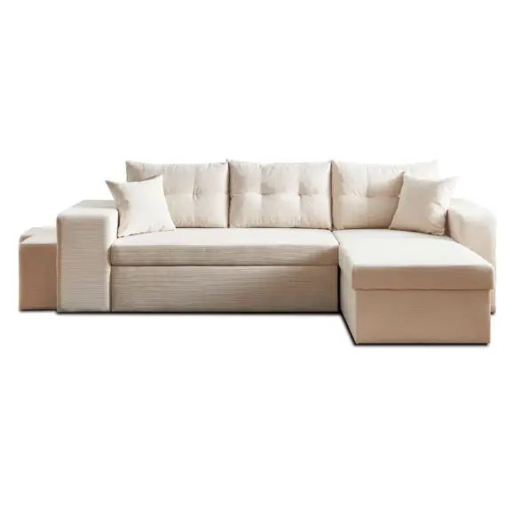 Canapé d&rsquo;angle réversible convertible 4 places velours côtelé beige