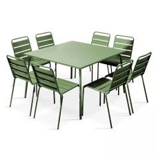 Table de jardin carrée et 8 chaises en métal cactus