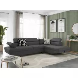 Canapé d’angle RIO Convertible avec coffre en tissu – Angle Droit, Gris foncé – 271 x 192 x 85 cm – Usinestreet