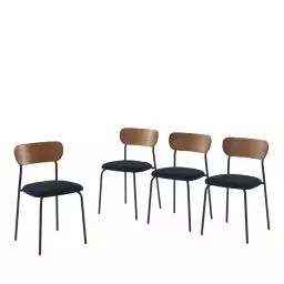 Nalon – Lot de 4 chaises en velours côtelé et métal – Couleur – Noir