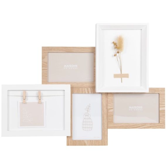 Cadre multivues 4 photos en bois de pin beige et blanc 50×37