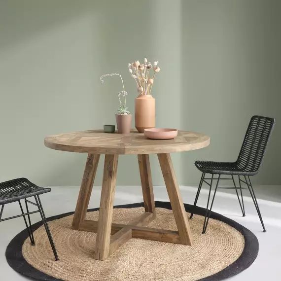 Table extensible en bois de teck recyclé carrée 10 personnes CARGO,  mobilier de salle à manger