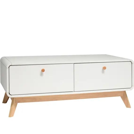Meuble TV avec 2 tiroirs en panneaux de particules blanc