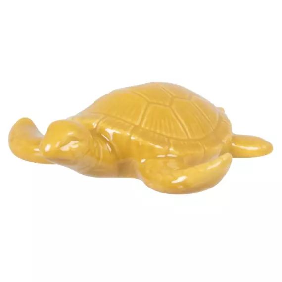 Statuette tortue en porcelaine jaune moutarde H3