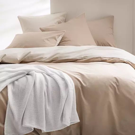 Housse de couette bicolore en coton beige 140×200