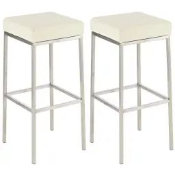 Lot 2 tabourets de bar avec pieds en métal en similicuir Crème