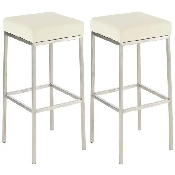 Lot 2 tabourets de bar avec pieds en métal en similicuir Crème