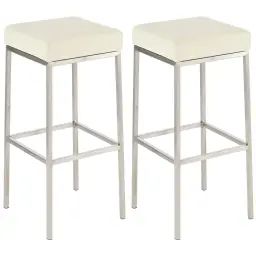Lot 2 tabourets de bar avec pieds en métal en similicuir Crème
