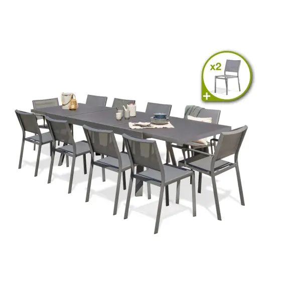 Ensemble repas de jardin 12 places en aluminium gris anthracite