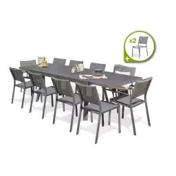 Ensemble repas de jardin 12 places en aluminium gris anthracite