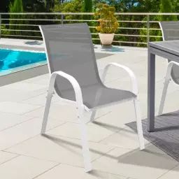 Lot de 6 chaises de jardin LYMA métal et textilène empilables blanc et gris