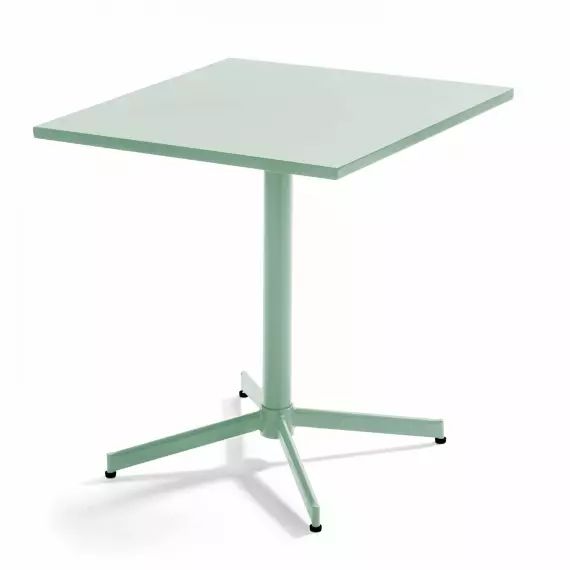 Table de jardin carrée bistro inclinable en acier vert sauge 70cm