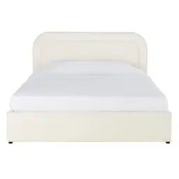 Lit coffre bouclettes écrues 180 x 200 avec sommier à lattes blanc