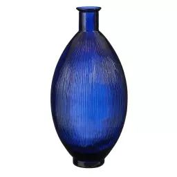 Vase bouteille en verre recyclé bleu foncé H59