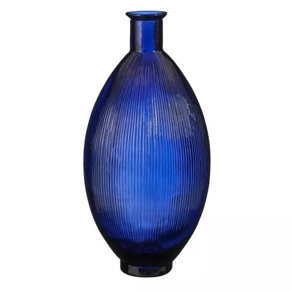 Vase bouteille en verre recyclé bleu foncé H59