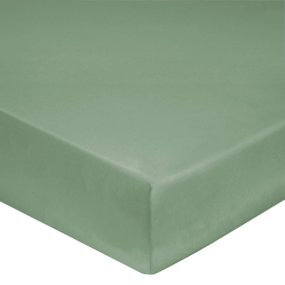 Drap housse en coton lin lavé vert amande 90 x 190 cm